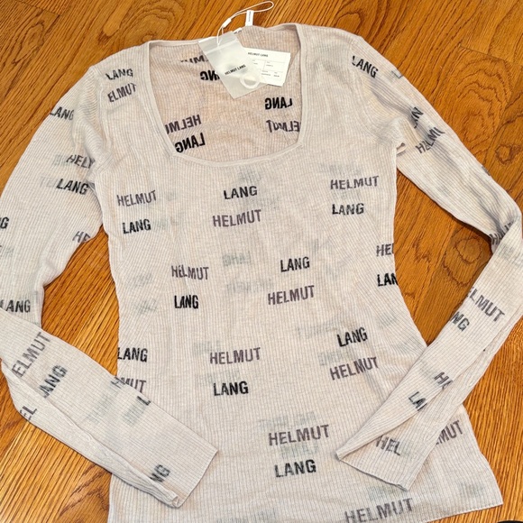 Helmut Lang Cream Logo Print Long Sleeve Top - Picture 5 of 6